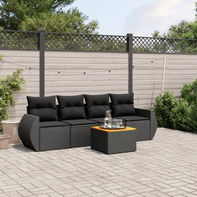 vidaXL Set de muebles de jardín 5 pzas y cojines ratán sintético negro vidaXL Set de muebles de jardín 5 pzas y cojines ratán sintético negro