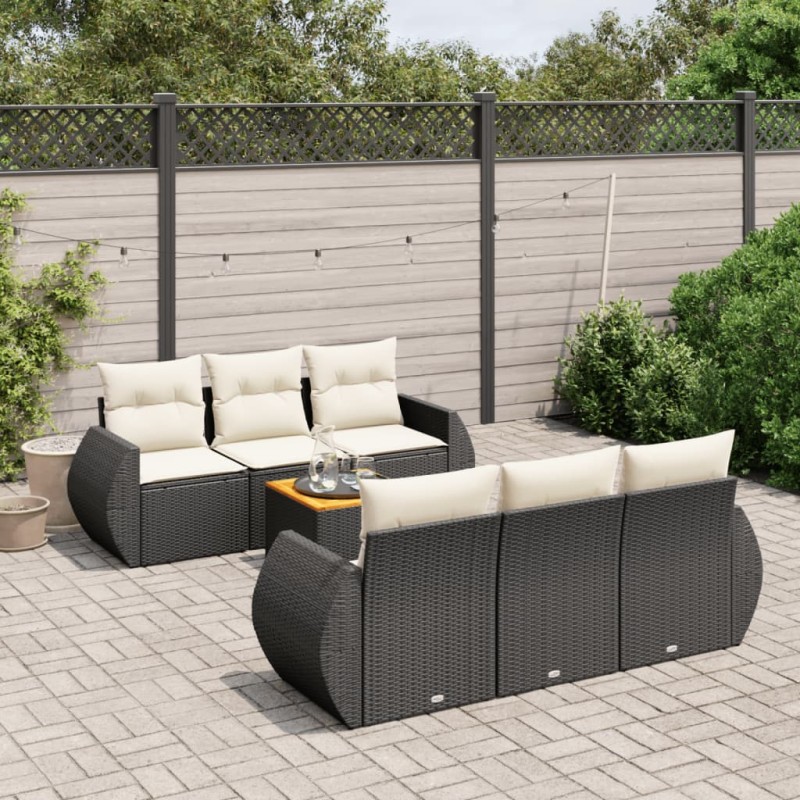 vidaXL Set de comedor de jardín 7 pzas y cojines ratán sintético negro vidaXL Set de comedor de jardín 7 pzas y cojines ratán sintético negro