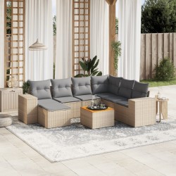 vidaXL Juego de sofás de jardín con cojines beige 8 pzas ratán PE
