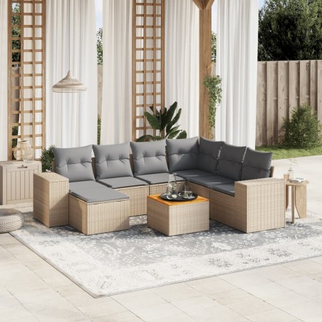 vidaXL Juego de sofás de jardín con cojines beige 8 pzas ratán PE