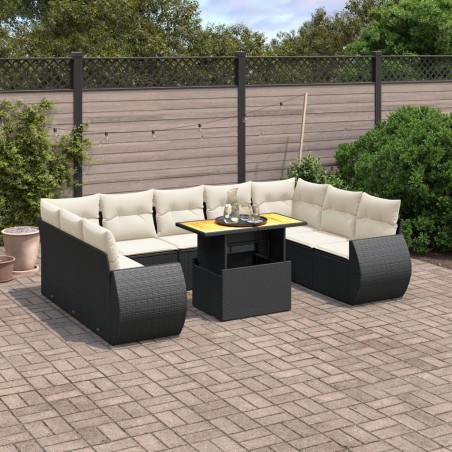 vidaXL Set de sofás de jardín 10 pzas cojines ratán sintético negro