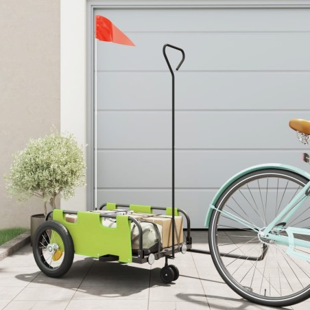 vidaXL Remolque para bicicletas hierro y tela Oxford verde