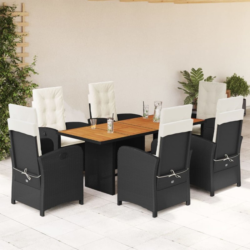 vidaXL Set de comedor de jardín 7 pzas y cojines ratán sintético negro