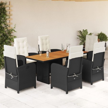 vidaXL Set de comedor de jardín 7 pzas y cojines ratán sintético negro