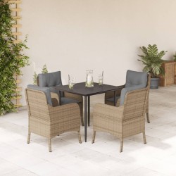 vidaXL Set comedor de jardín 5 pzas con cojines ratán sintético beige