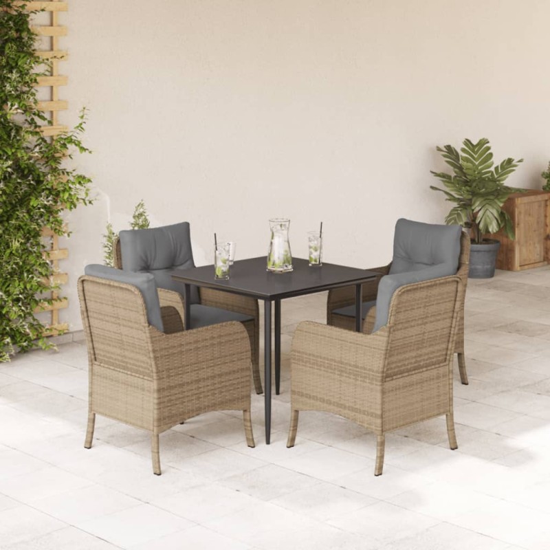 vidaXL Set comedor de jardín 5 pzas con cojines ratán sintético beige vidaXL Set comedor de jardín 5 pzas con cojines ratán sintético beige