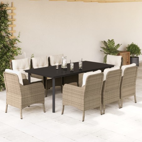 vidaXL Set comedor de jardín 9 pzas con cojines ratán sintético beige