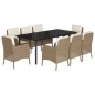 vidaXL Set comedor de jardín 9 pzas con cojines ratán sintético beige vidaXL Set comedor de jardín 9 pzas con cojines ratán sintético beige