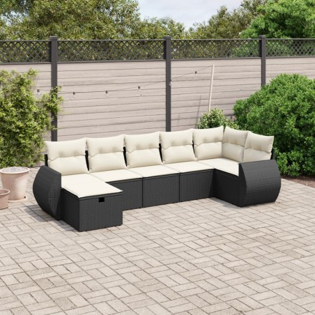 vidaXL Set de comedor de jardín 7 pzas y cojines ratán sintético negro