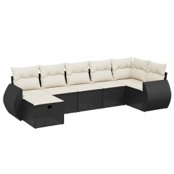 vidaXL Set de comedor de jardín 7 pzas y cojines ratán sintético negro