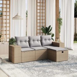 vidaXL Juego de sofás jardín con cojines beige mezcla 4 pzas ratán PE