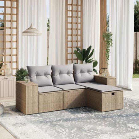 vidaXL Juego de sofás jardín con cojines beige mezcla 4 pzas ratán PE