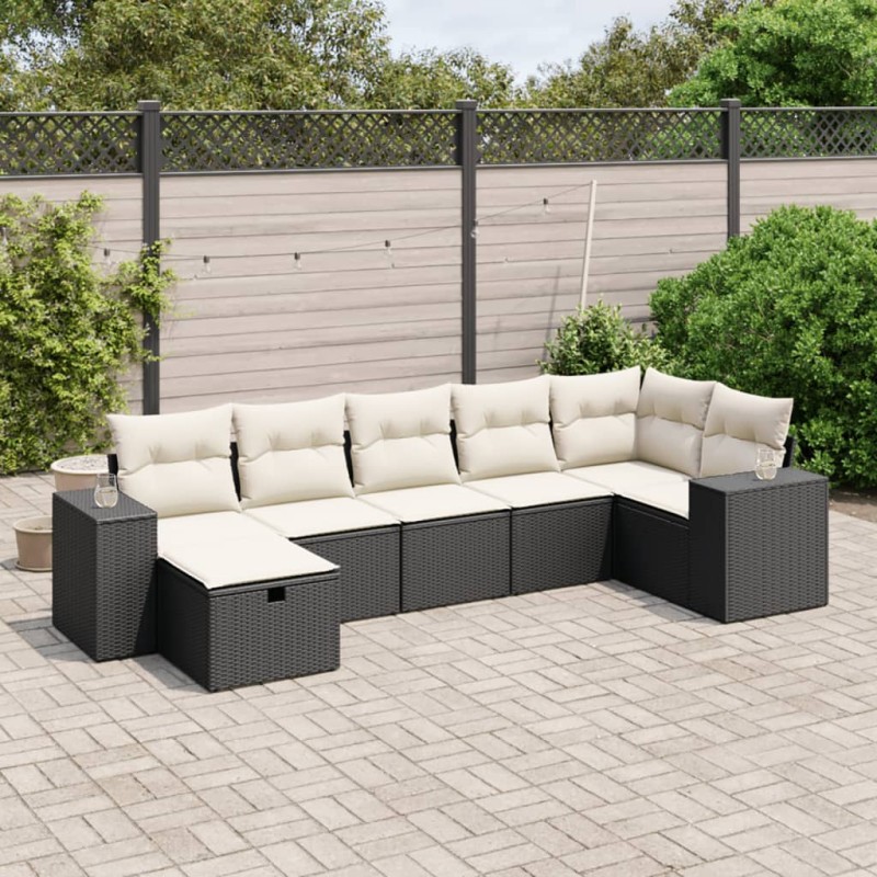 vidaXL Set de comedor de jardín 7 pzas y cojines ratán sintético negro