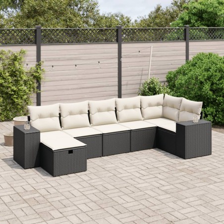 vidaXL Set de comedor de jardín 7 pzas y cojines ratán sintético negro