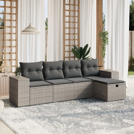 vidaXL Juego de sofás jardín con cojines 5 pzas ratán sintético gris