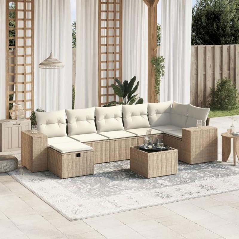 vidaXL Juego de sofás de jardín con cojines beige 8 pzas ratán PE vidaXL Juego de sofás de jardín con cojines beige 8 pzas ratán PE