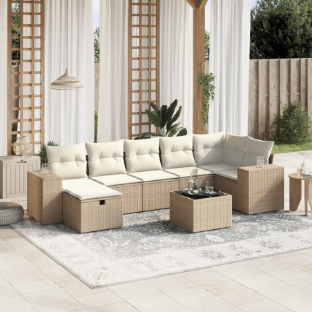 vidaXL Juego de sofás de jardín con cojines beige 8 pzas ratán PE