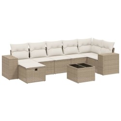 vidaXL Juego de sofás de jardín con cojines beige 8 pzas ratán PE