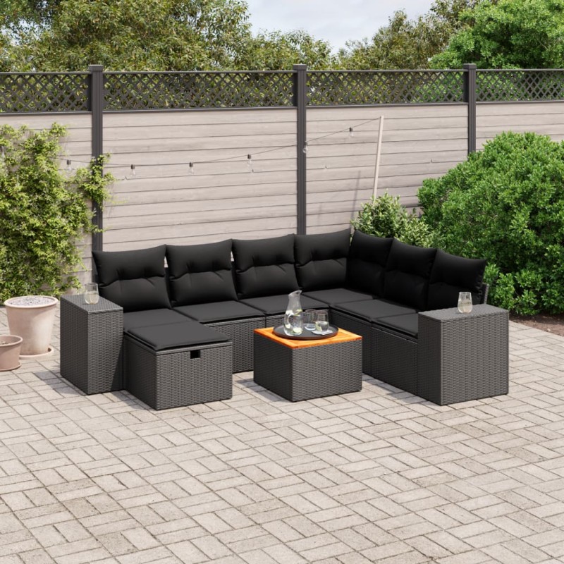 vidaXL Set de sofás de jardín 8 piezas y cojines ratán sintético negro vidaXL Set de sofás de jardín 8 piezas y cojines ratán sintético negro
