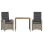 vidaXL Set comedor de jardín 3 piezas con cojines ratán sintético gris vidaXL Set comedor de jardín 3 piezas con cojines ratán sintético gris