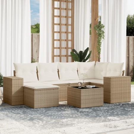 vidaXL Set sofás de jardín 7 piezas y cojines ratán sintético beige