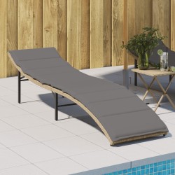 vidaXL Tumbona con cojín ratán sintético beige 55x199x50 cm