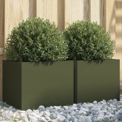 vidaXL Jardineras 2 uds acero laminado en frío verde oliva 32x30x29 cm