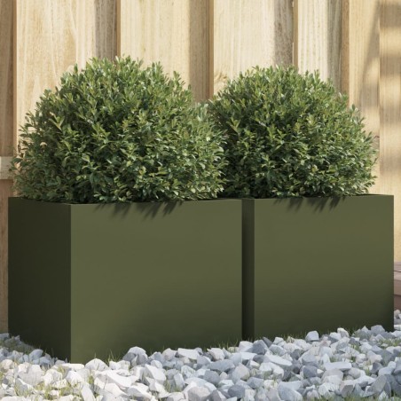 vidaXL Jardineras 2 uds acero laminado en frío verde oliva 32x30x29 cm