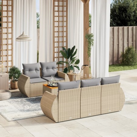 vidaXL Juego de sofás jardín con cojines 6 pzas ratán sintético beige