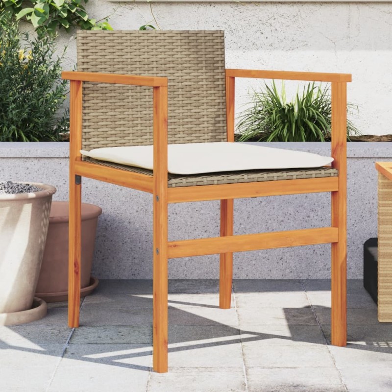 vidaXL Sillas de jardín con cojín 2 uds ratán PE beige y madera acacia vidaXL Sillas de jardín con cojín 2 uds ratán PE beige y madera acacia
