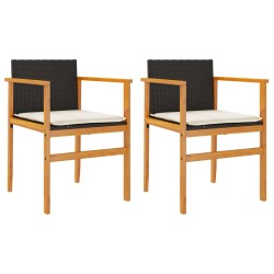vidaXL Sillas de jardín con cojín 2 uds ratán PE negro y madera acacia