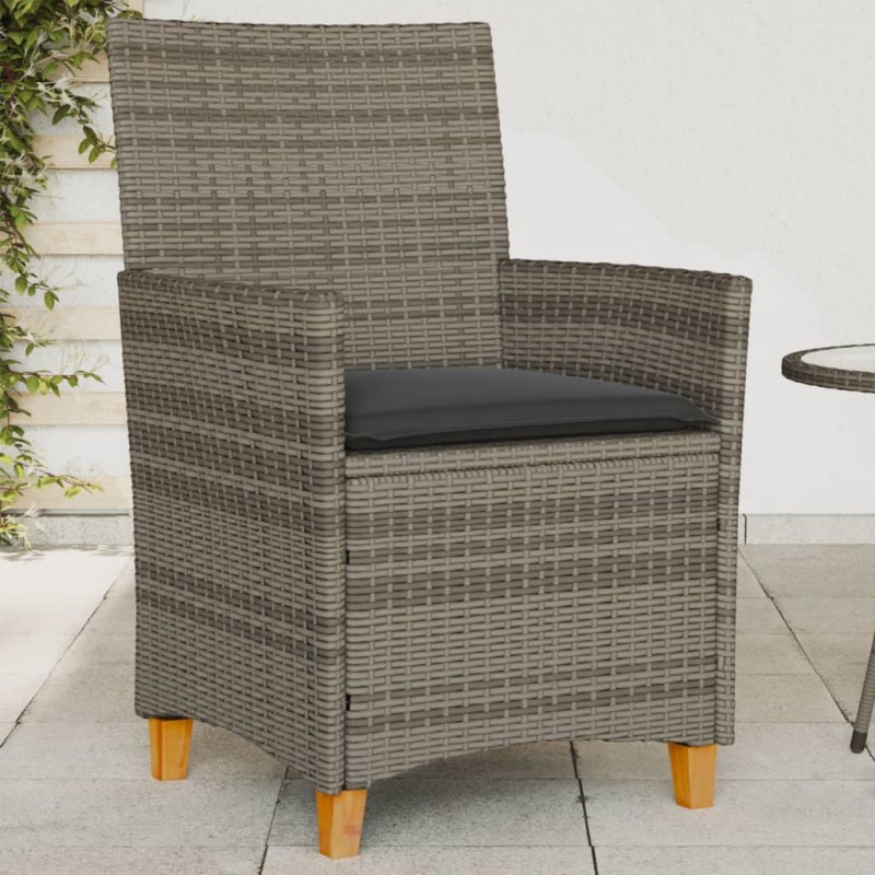 vidaXL Sillas de jardín y cojines 2 uds ratán PE gris y madera maciza vidaXL Sillas de jardín y cojines 2 uds ratán PE gris y madera maciza