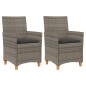 vidaXL Sillas de jardín y cojines 2 uds ratán PE gris y madera maciza vidaXL Sillas de jardín y cojines 2 uds ratán PE gris y madera maciza