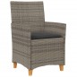 vidaXL Sillas de jardín y cojines 2 uds ratán PE gris y madera maciza vidaXL Sillas de jardín y cojines 2 uds ratán PE gris y madera maciza