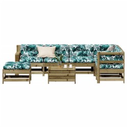 vidaXL Juego de muebles jardín 8 pzas y cojines madera pino impregnada