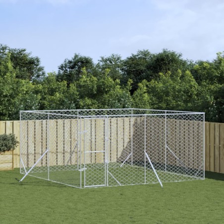 vidaXL Perrera de exterior acero galvanizado plateado 4x4x2 m