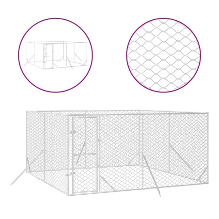 vidaXL Perrera de exterior acero galvanizado plateado 4x4x2 m