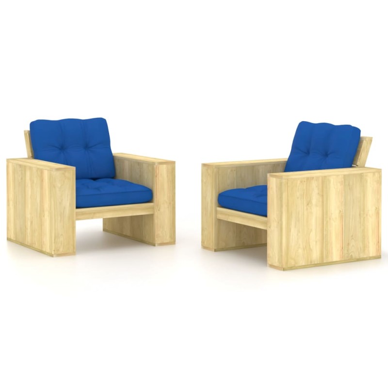 vidaXL Sillas de jardín cojines 2 uds azul real madera pino impregnada