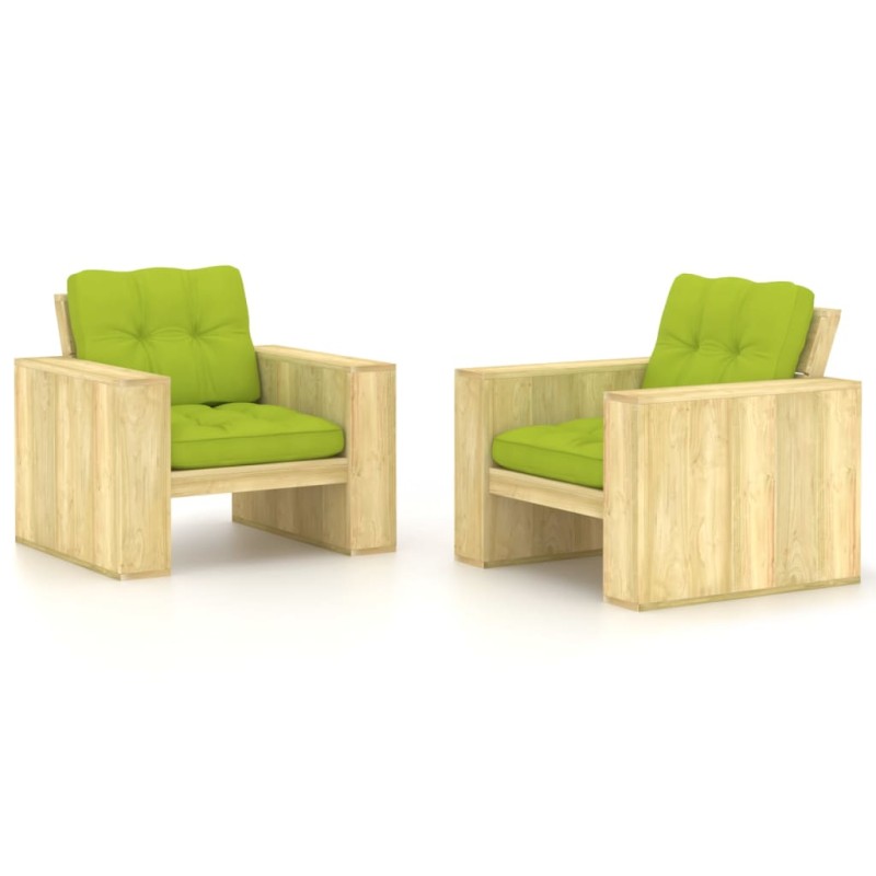 vidaXL Sillas de jardín cojines 2 uds verde brillante madera pino impregnada vidaXL Sillas de jardín cojines 2 uds verde brillante madera pino impregnada