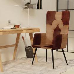 vidaXL Sillón orejero de cuero auténtico marrón canela