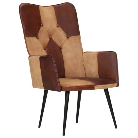 vidaXL Sillón orejero de cuero auténtico marrón canela