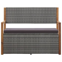 vidaXL Banco de almacenaje ratán sintético madera acacia gris 115 cm