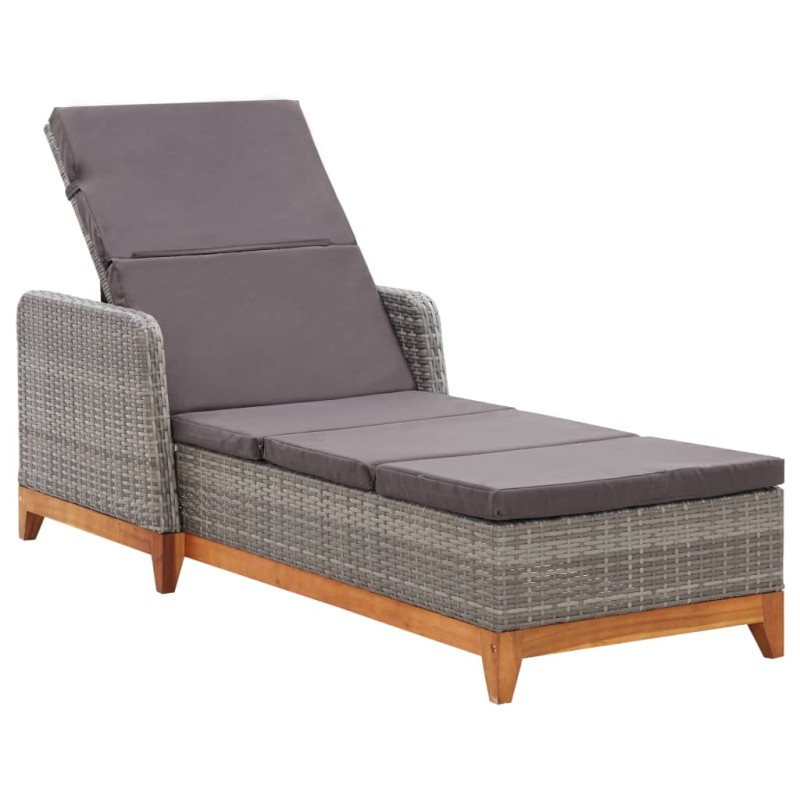 vidaXL Tumbona de ratán sintético y madera maciza de acacia gris vidaXL Tumbona de ratán sintético y madera maciza de acacia gris