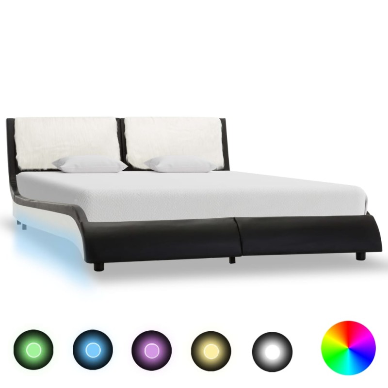 vidaXL Estructura cama con LED cuero sintético negro blanco 140x200 cm vidaXL Estructura cama con LED cuero sintético negro blanco 140x200 cm