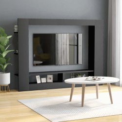 vidaXL Mueble de TV madera contrachapada gris 152x22x113 cm