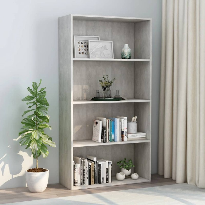 vidaXL Estantería 4 niveles contrachapada gris hormigón 80x30x151,5cm vidaXL Estantería 4 niveles contrachapada gris hormigón 80x30x151,5cm