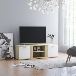 vidaXL Mueble de TV madera contrachapada blanco y roble 120x34x37 cm