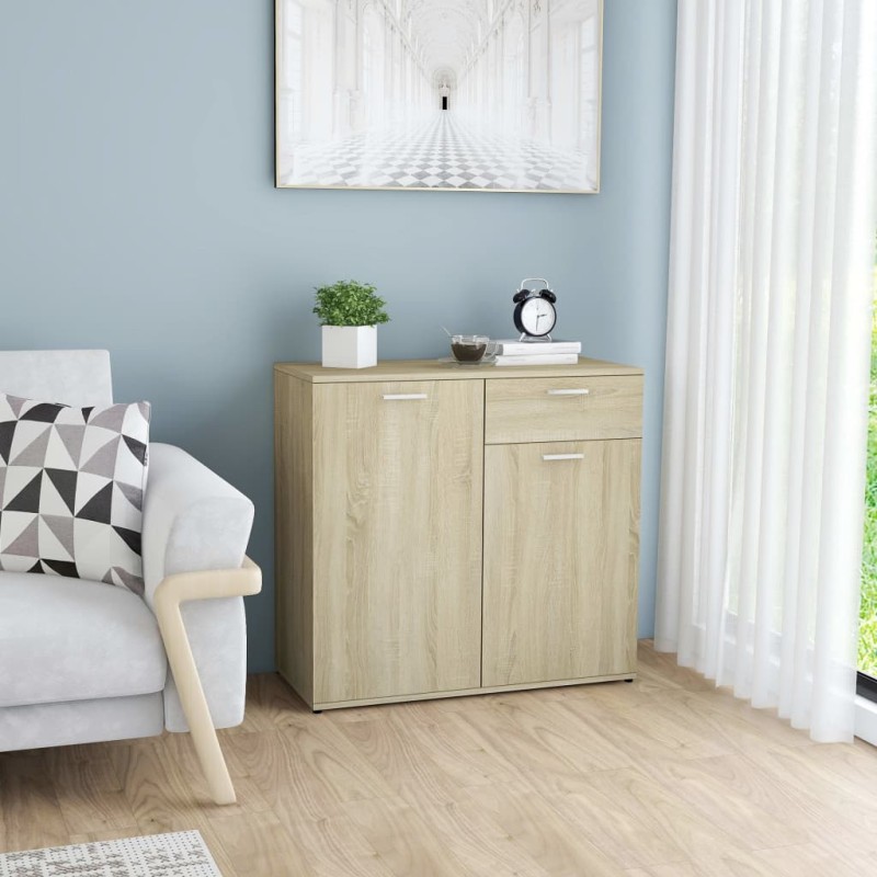 vidaXL Aparador de madera contrachapada color roble Sonoma 80x36x75 cm