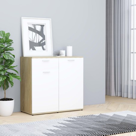 vidaXL Aparador madera contrachapada blanco y roble Sonoma 80x36x75 cm