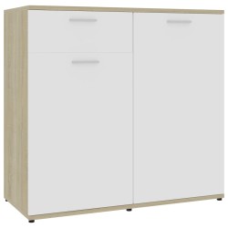 vidaXL Aparador madera contrachapada blanco y roble Sonoma 80x36x75 cm